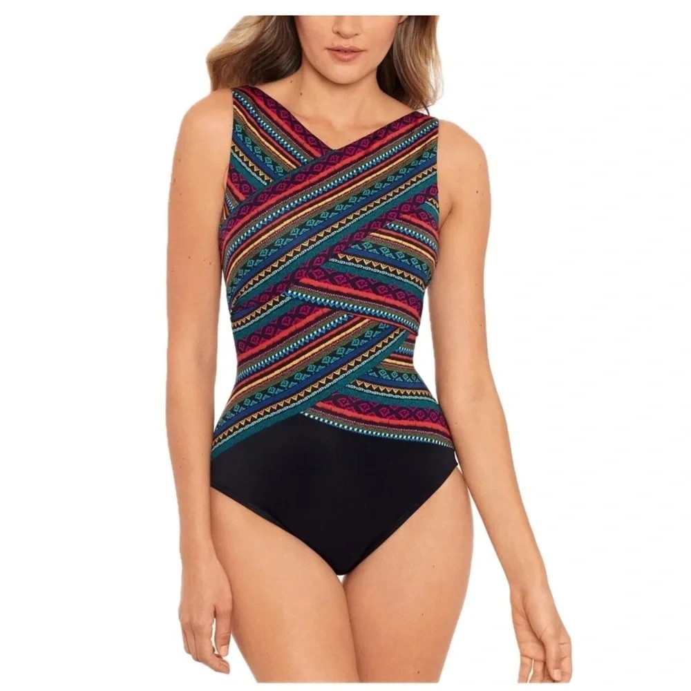 Miraclesuit Raya Del Sol Brio Tummy Control One Piece Swimsuit NWT 8 Colorful